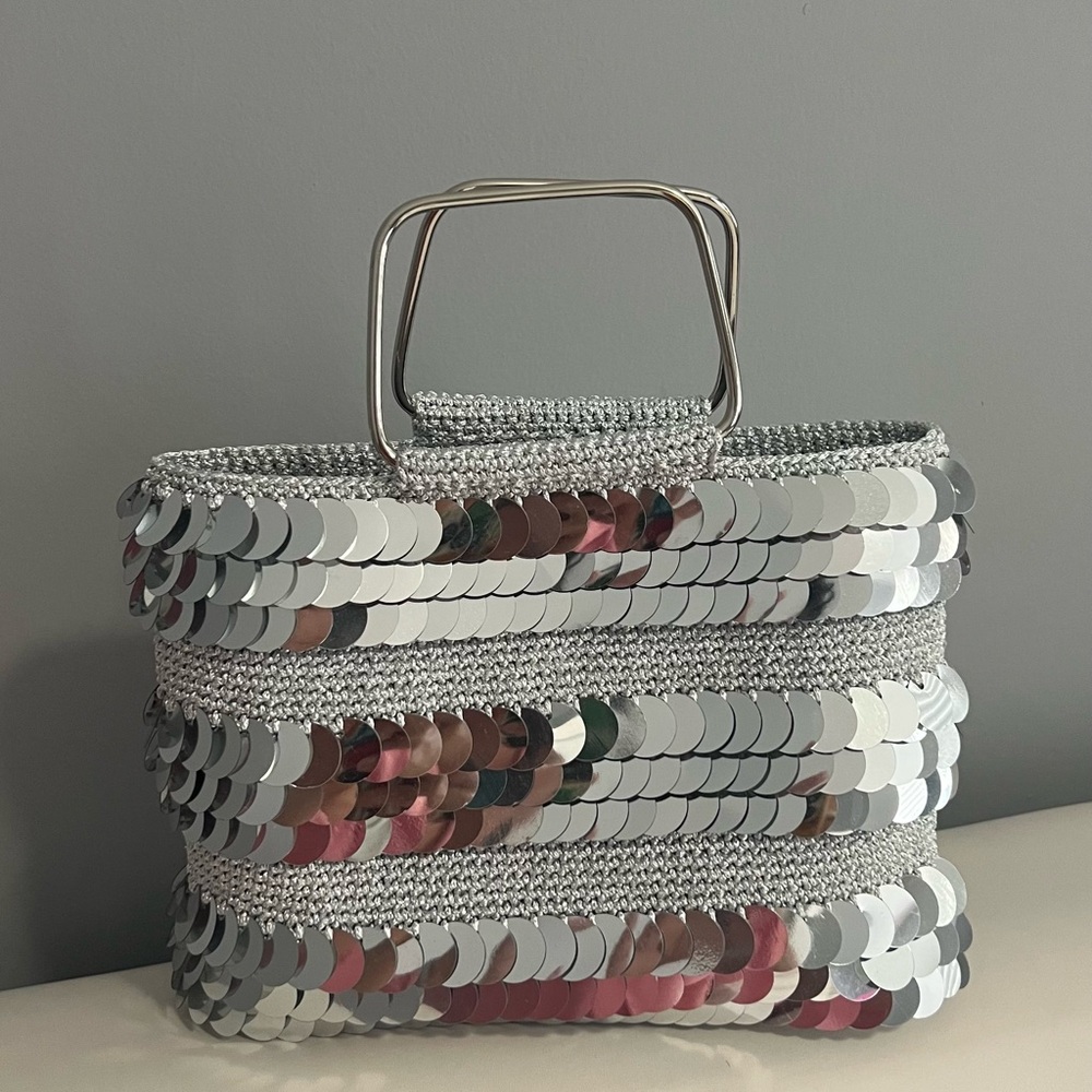 Silver Metallic Clutch with Structured Design